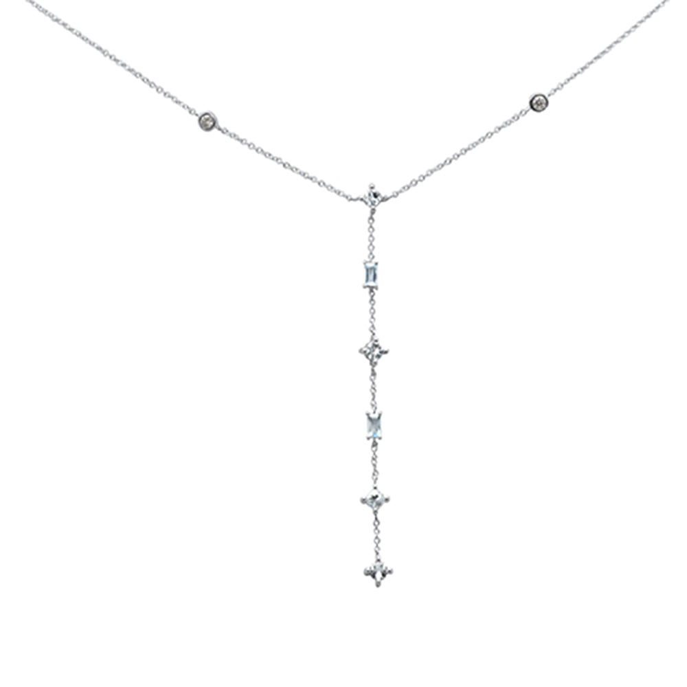 SPECIAL!.60ct G SI 14K White Gold Diamond & Aquamarine Gemstone Drop Lariat Pendant Necklace 18" Long