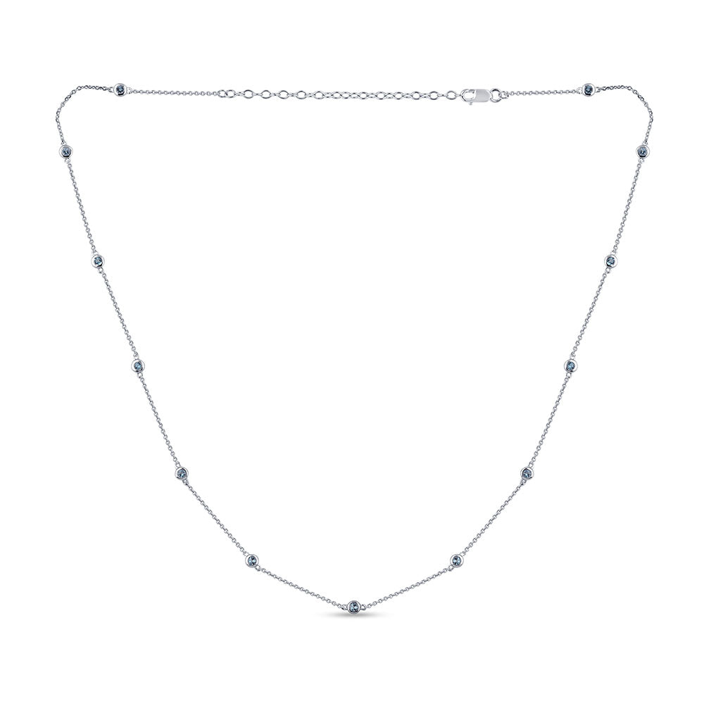 SPECIAL!.52ct G SI 14K White Gold Aquamarine Gemstone Bezel Necklace 16" + 2" EXT