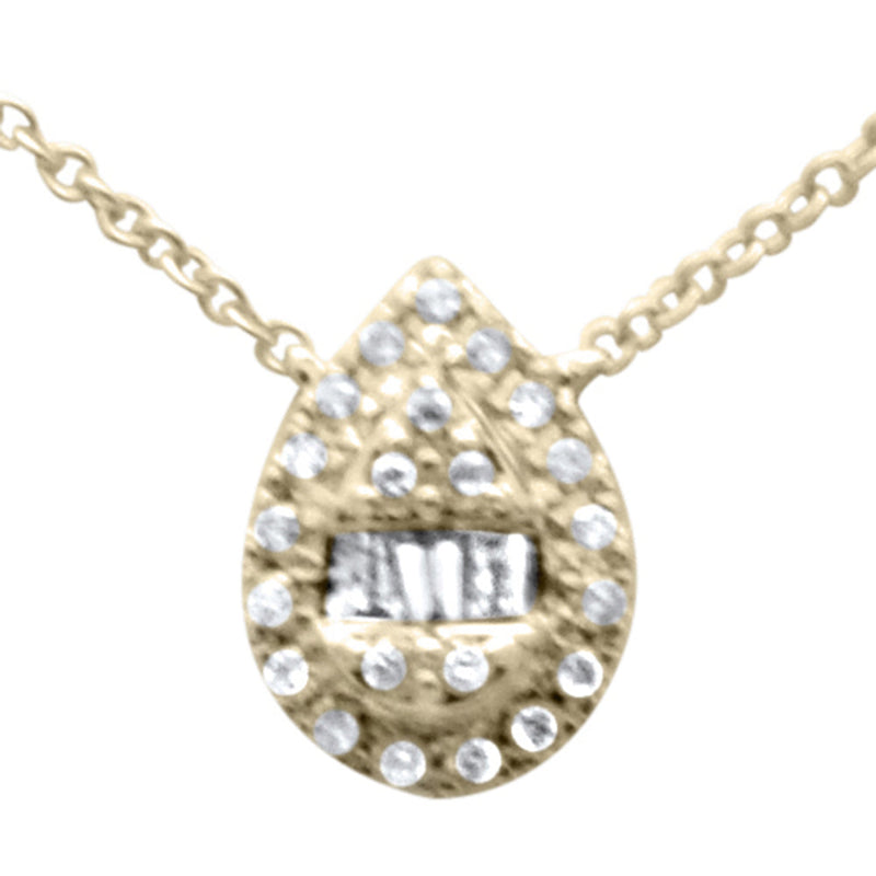 SPECIAL! .15ct G SI 14K Yellow GoldDiamond Round & Baguette Pear Shape Pendant Necklace 16" + 2" EXT