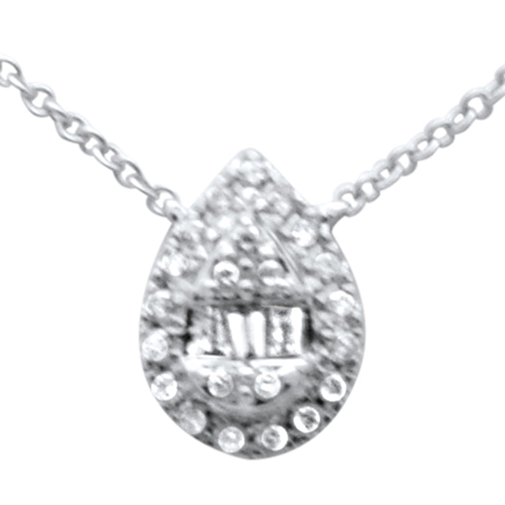 SPECIAL! .15ct G SI 14K White Gold Diamond Round & Baguette Pear Shape Pendant Necklace 16" + 2" EXT