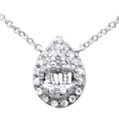 SPECIAL! .15ct G SI 14K White Gold Diamond Round & Baguette Pear Shape Pendant Necklace 16" + 2" EXT