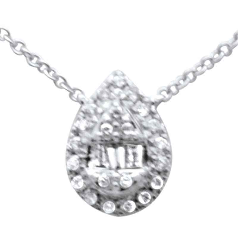 SPECIAL! .15ct G SI 14K White Gold Diamond Round & Baguette Pear Shape Pendant Necklace 16" + 2" EXT