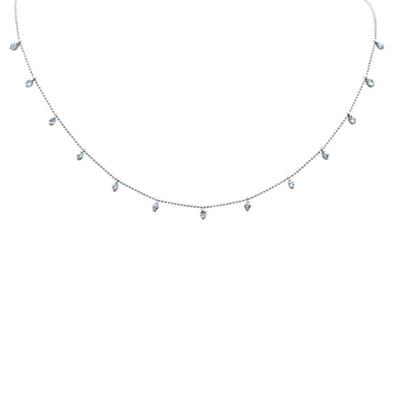 SPECIAL! .75ct G SI 14K White Gold Aquamarine Gemstone Dangling Pendant Necklace 18" Long