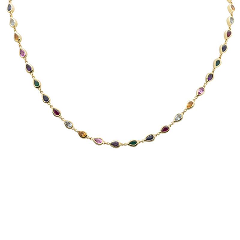 GEMSTONE CLOSEOUT!  7.88ct G SI 14K Yellow Gold Pear Shaped Multi Color Gemstone Pendant Necklace 12" + 4" EXT