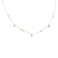 SPECIAL! .44ct G SI 14K Yellow Gold Diamond Round & Baguette Dangling Pendant Necklace 14" + 2" Ext