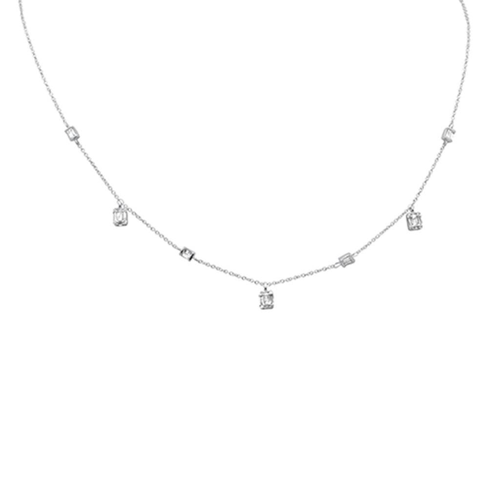 SPECIAL! .41ct G SI 14K White Gold Diamond Round & Baguette Dangling Pendant Necklace 14" + 2" Ext