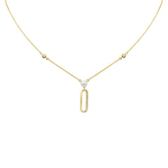 SPECIAL!.08ct G SI 14K Yellow Gold Diamond Paperclip & Pearl Pendant Necklace 16" + 2" EXT