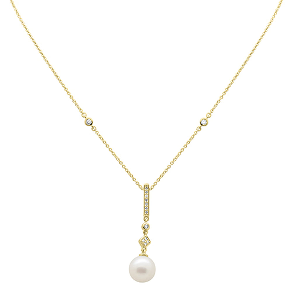 SPECIAL!.09ct G SI 14K Yellow Gold Diamond Pearl Drop Pendant Necklace 16" + 2" EXT