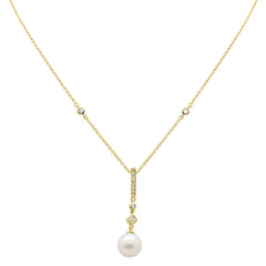 SPECIAL!.09ct G SI 14K Yellow Gold Diamond Pearl Drop Pendant Necklace 16" + 2" EXT