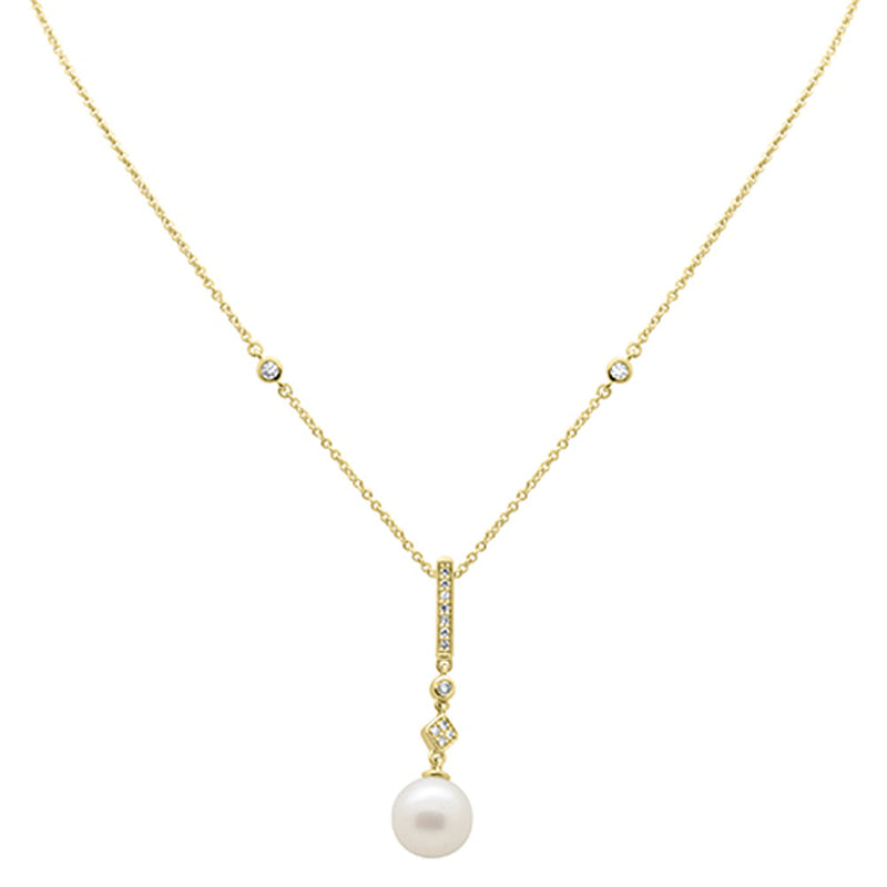 SPECIAL!.09ct G SI 14K Yellow Gold Diamond Pearl Drop Pendant Necklace 16" + 2" EXT