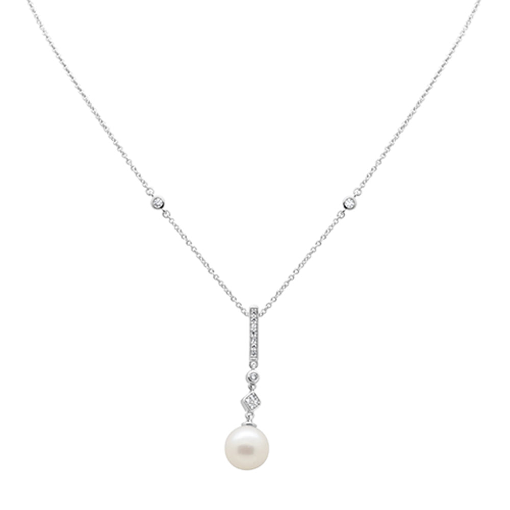 SPECIAL!.10ct G SI 14K White Gold Diamond Pearl Drop Pendant Necklace 16" + 2" EXT