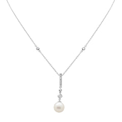 SPECIAL!.10ct G SI 14K White Gold Diamond Pearl Drop Pendant Necklace 16" + 2" EXT