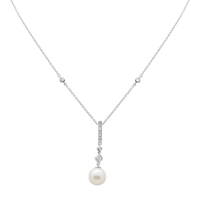 SPECIAL!.10ct G SI 14K White Gold Diamond Pearl Drop Pendant Necklace 16" + 2" EXT
