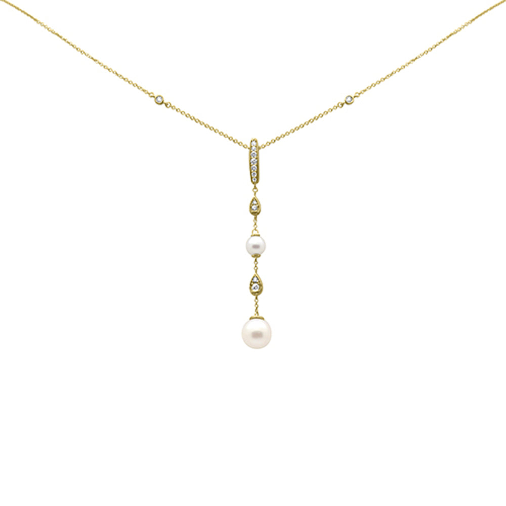 DIAMOND CLOSEOUT!  .20ct G SI 14K Yellow Gold Diamond Pearl Drop Pendant Necklace 16" + 2" EXT