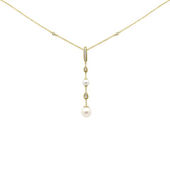 DIAMOND CLOSEOUT!  .20ct G SI 14K Yellow Gold Diamond Pearl Drop Pendant Necklace 16" + 2" EXT