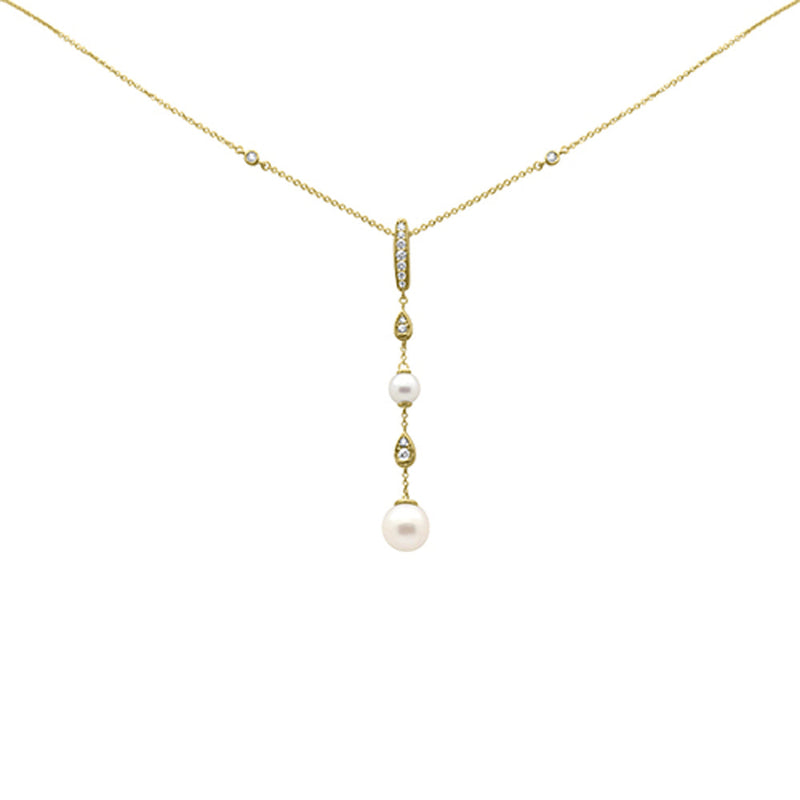 DIAMOND CLOSEOUT!  .20ct G SI 14K Yellow Gold Diamond Pearl Drop Pendant Necklace 16" + 2" EXT