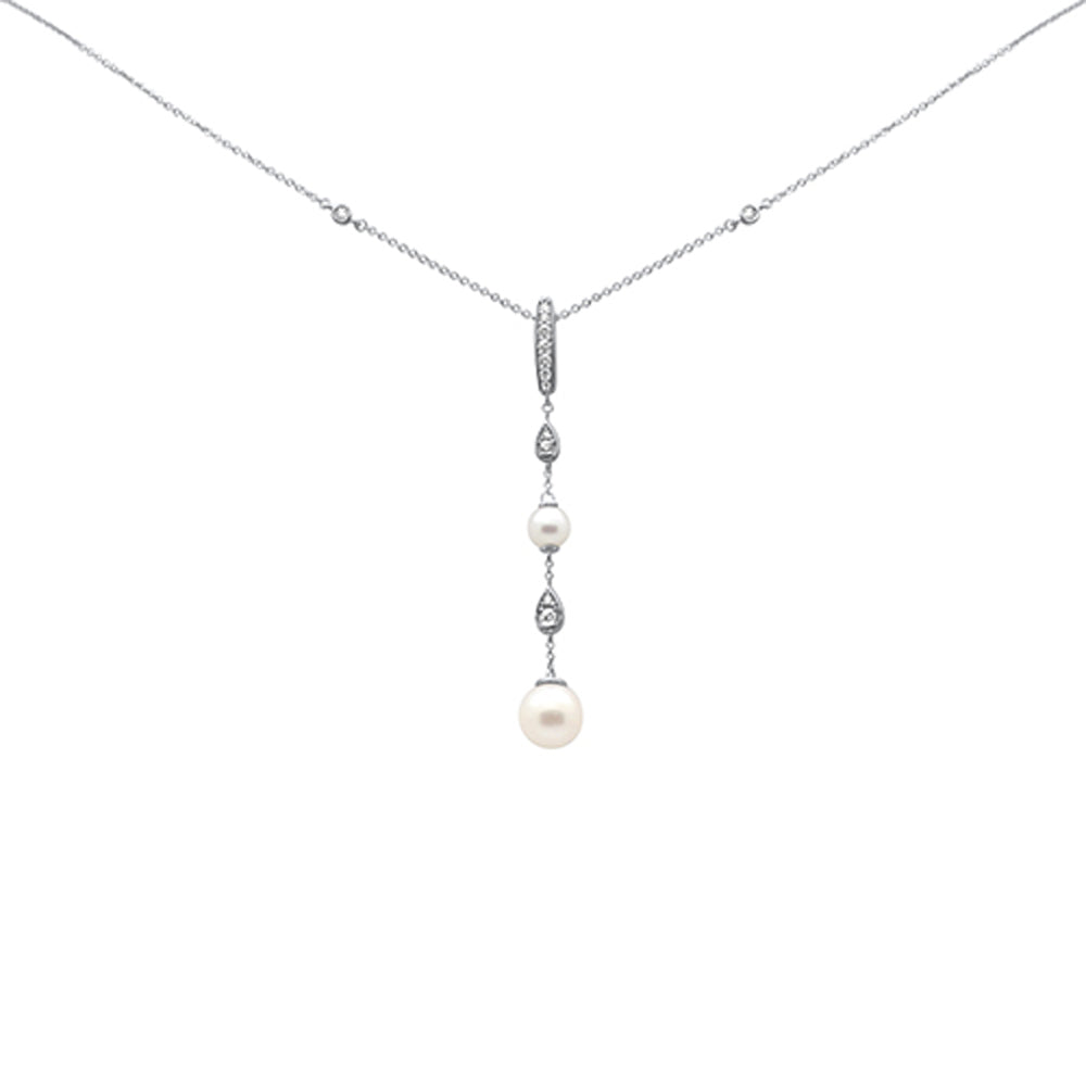 DIAMOND CLOSEOUT!  .20ct G SI 14K White Gold Diamond Pearl Drop Pendant Necklace 16" + 2" EXT