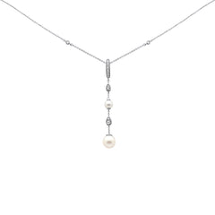 DIAMOND CLOSEOUT!  .20ct G SI 14K White Gold Diamond Pearl Drop Pendant Necklace 16" + 2" EXT