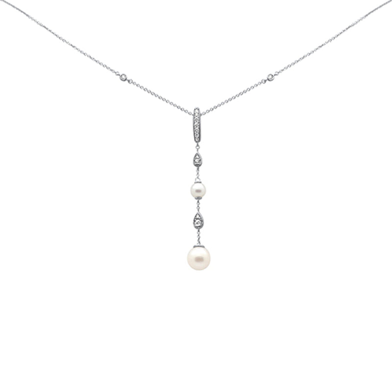 DIAMOND CLOSEOUT!  .20ct G SI 14K White Gold Diamond Pearl Drop Pendant Necklace 16" + 2" EXT