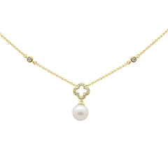 SPECIAL! .11ct G SI 14K Yellow Gold Diamond Flower & Pearl Pendant Necklace 16" + 2" EXT