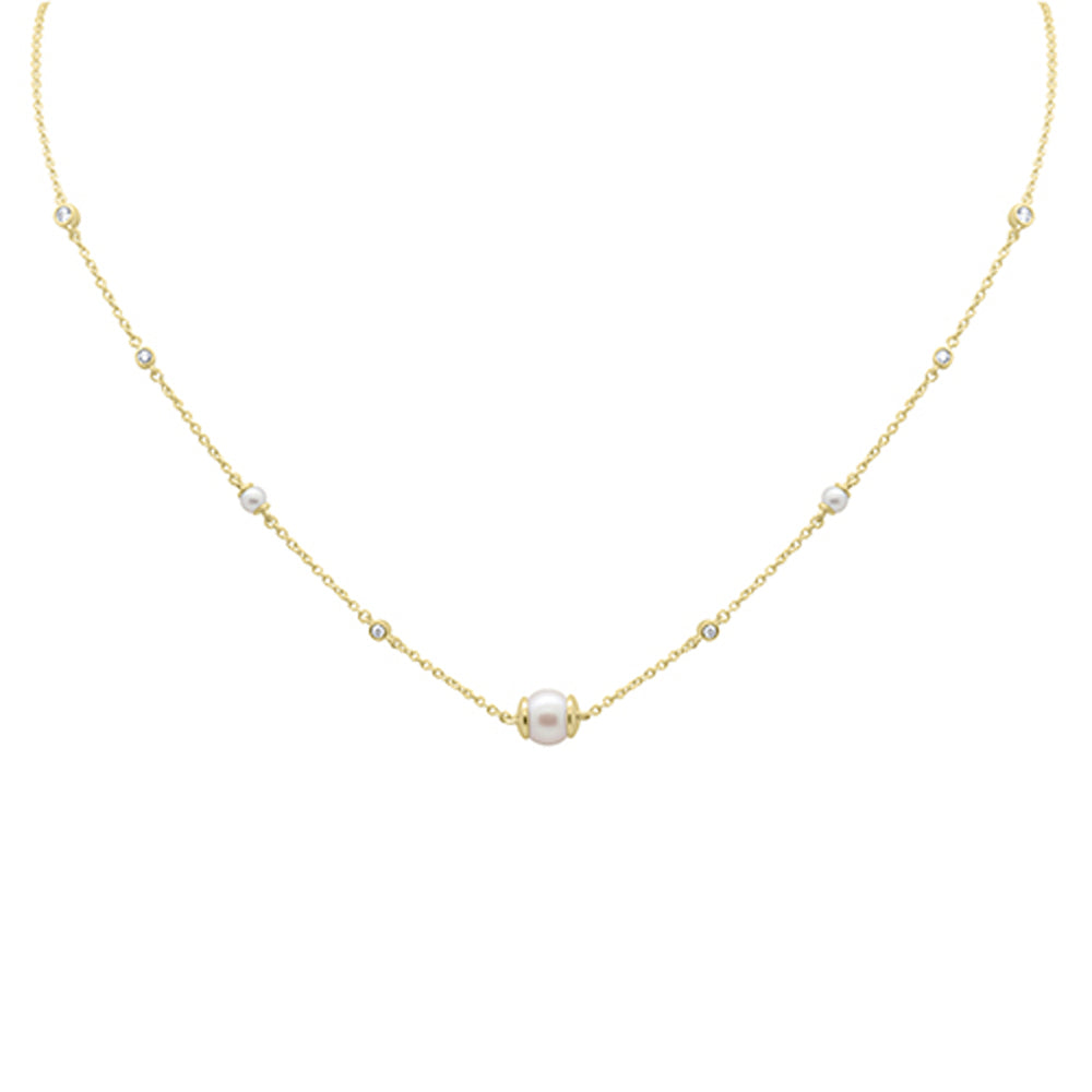 SPECIAL! .16ct G SI 14K Yellow Gold Diamond Pearl Pendant Necklace 16" + 2" EXT