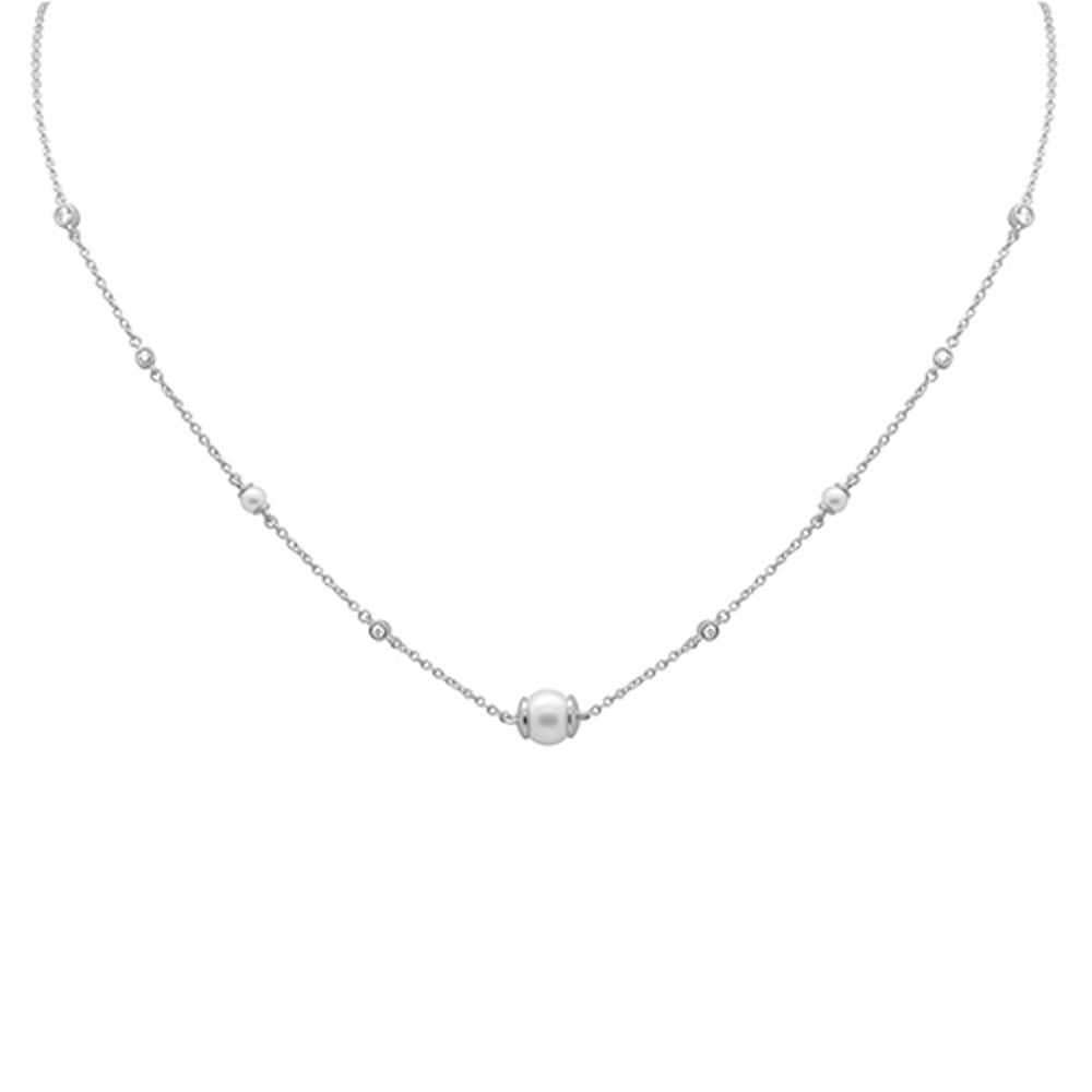 SPECIAL! .16ct G SI 14K White Gold Diamond Pearl Pendant Necklace 16" + 2" EXT