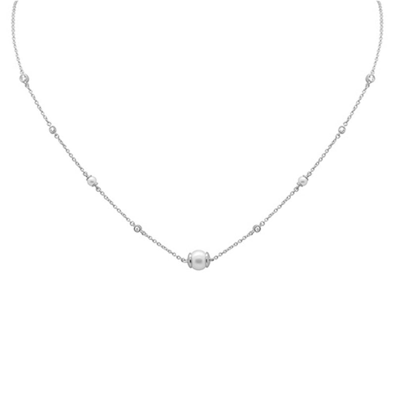 SPECIAL! .16ct G SI 14K White Gold Diamond Pearl Pendant Necklace 16" + 2" EXT