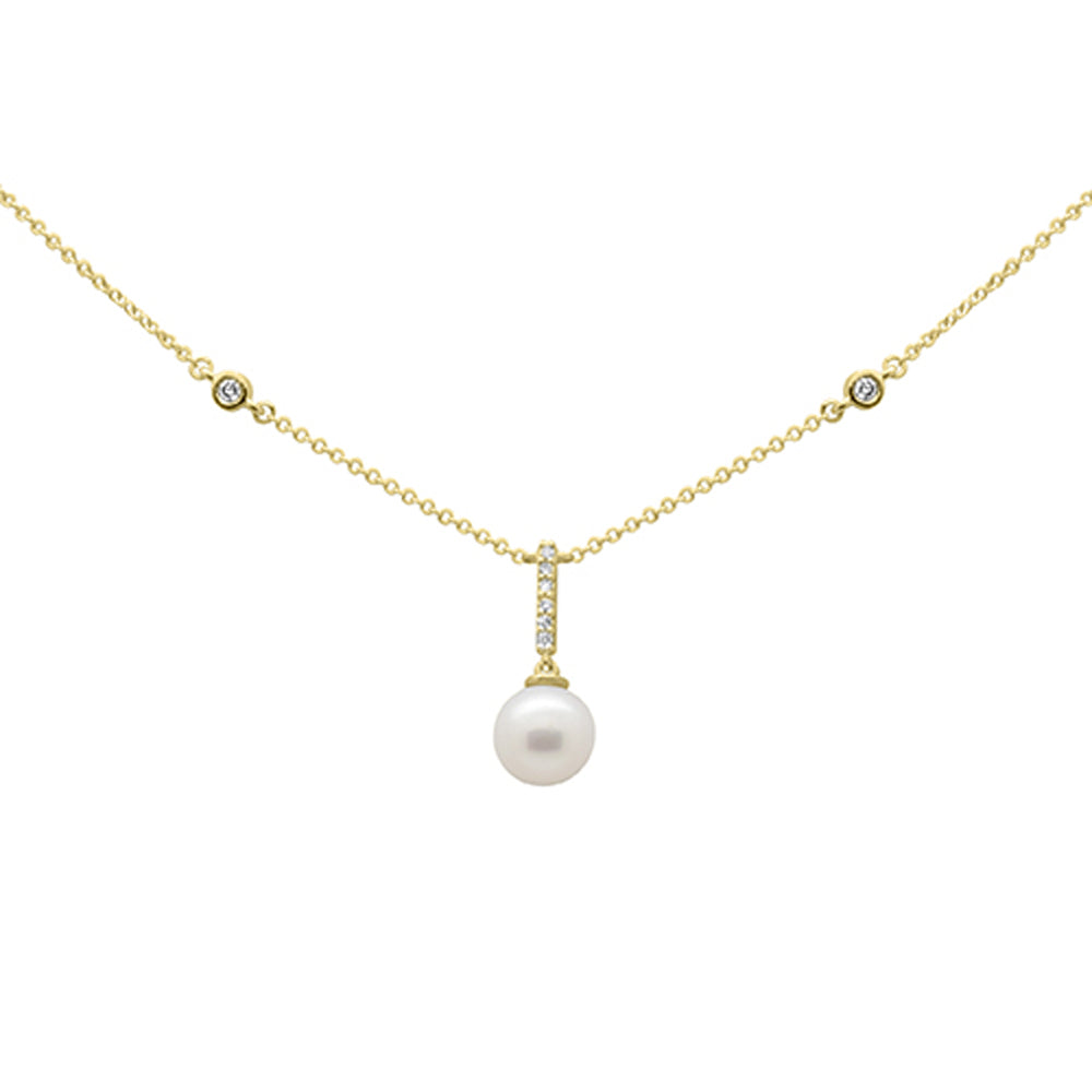 SPECIAL!.08ct G SI 14K Yellow Gold Diamond Dangling Pearl Pendant Necklace 16" + 2" EXT
