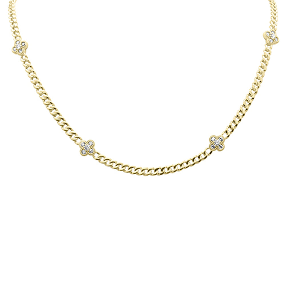 SPECIAL!.79ct G SI 14K Yellow Gold Diamond Flower Cuban Necklace 4mm 18" Long
