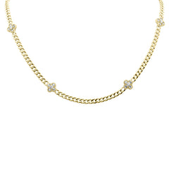 SPECIAL!.79ct G SI 14K Yellow Gold Diamond Flower Cuban Necklace 4mm 18" Long