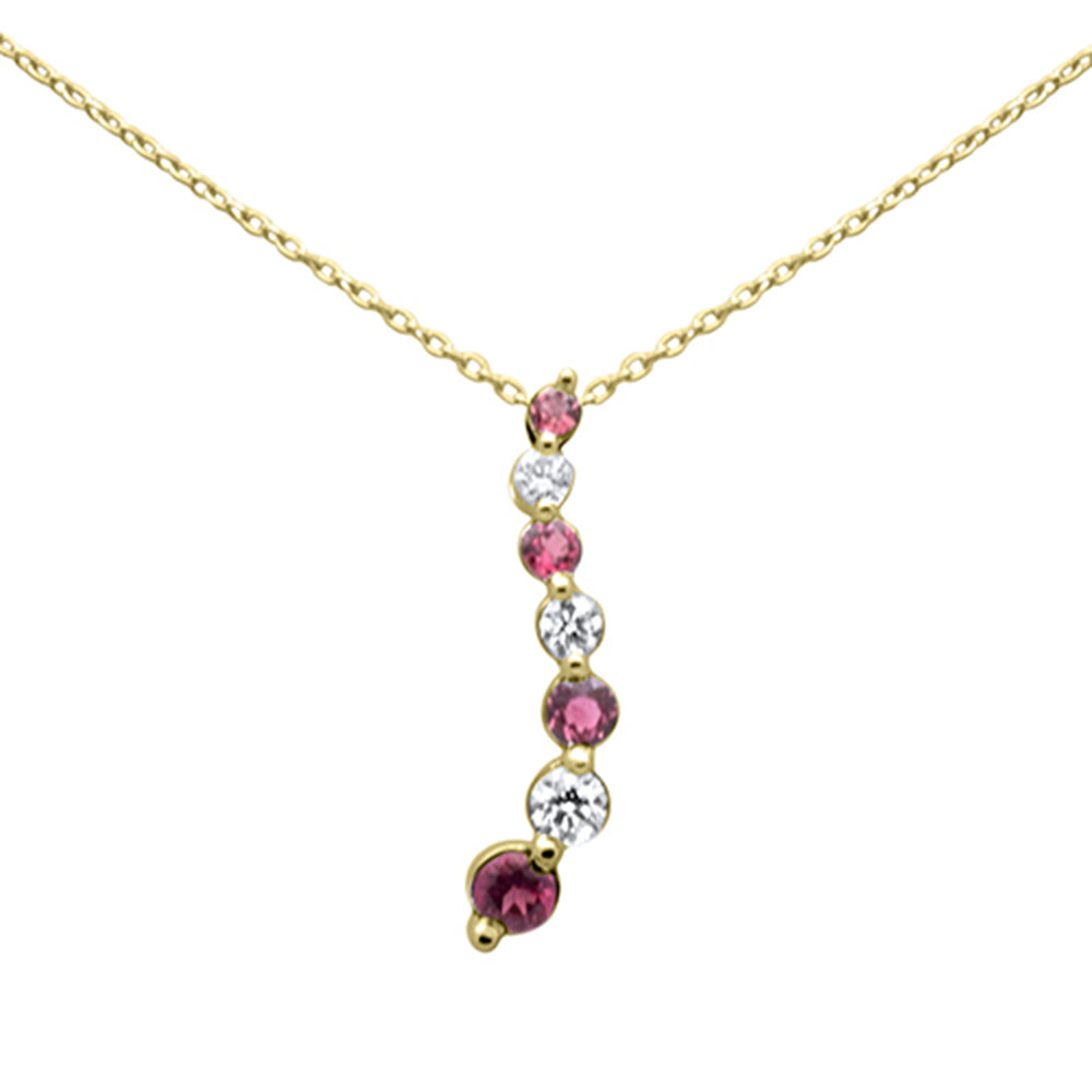 SPECIAL! .21ct, .39ct G SI 14K Yellow Gold Diamond & Pink Tourmaline Gemstone Necklace 20"Long