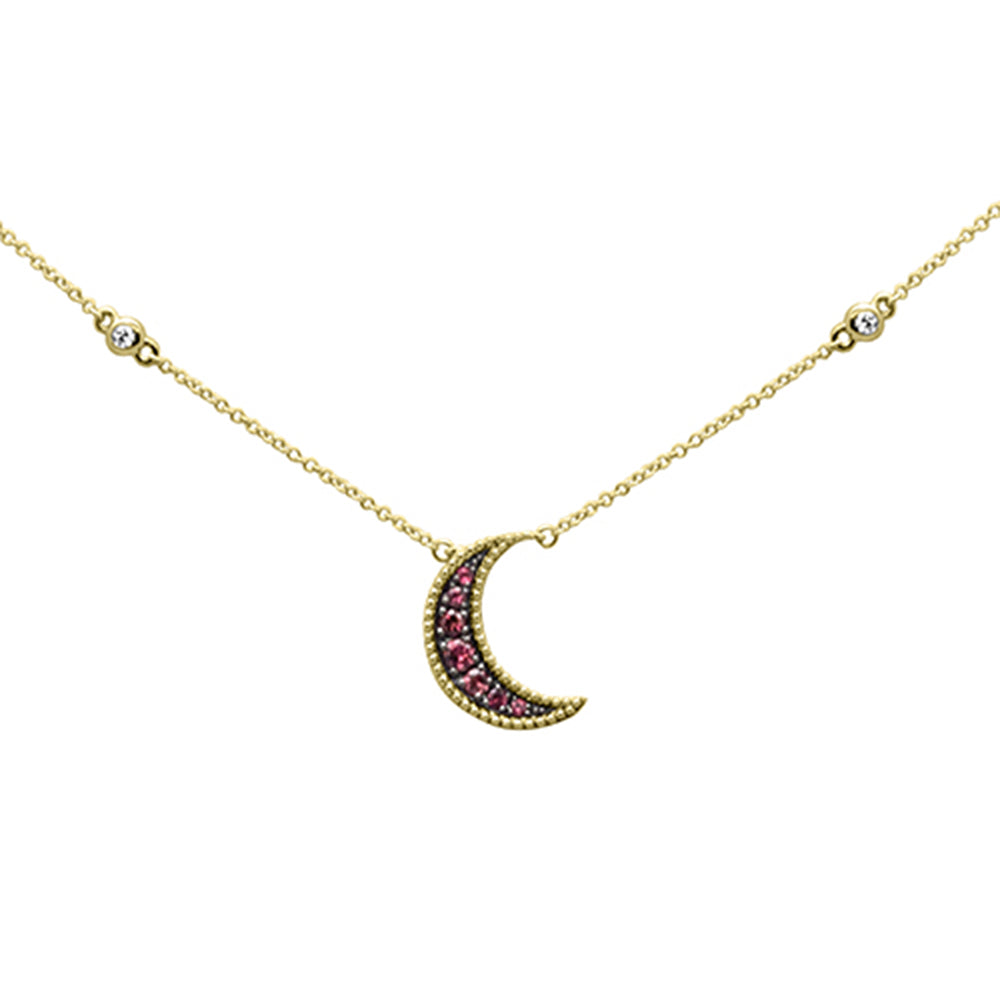 SPECIAL!.04ct,.21ct G SI 14K Yellow Gold Diamond Pink Tourmaline Half-Moon Necklace 18"Long