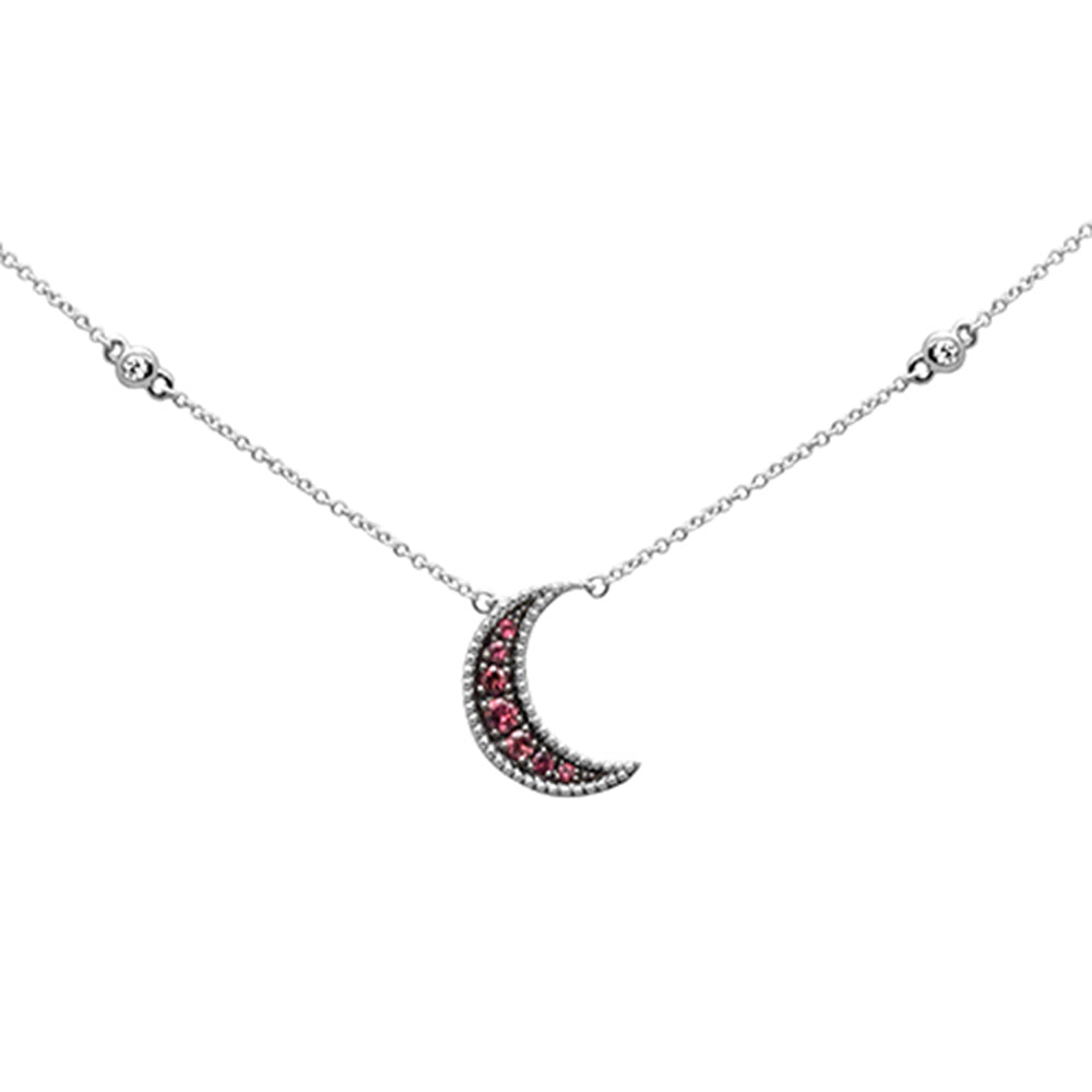 SPECIAL!.25ct G SI 14K White Gold Diamond & Pink Tourmaline Half-Moon Necklace 18" Long