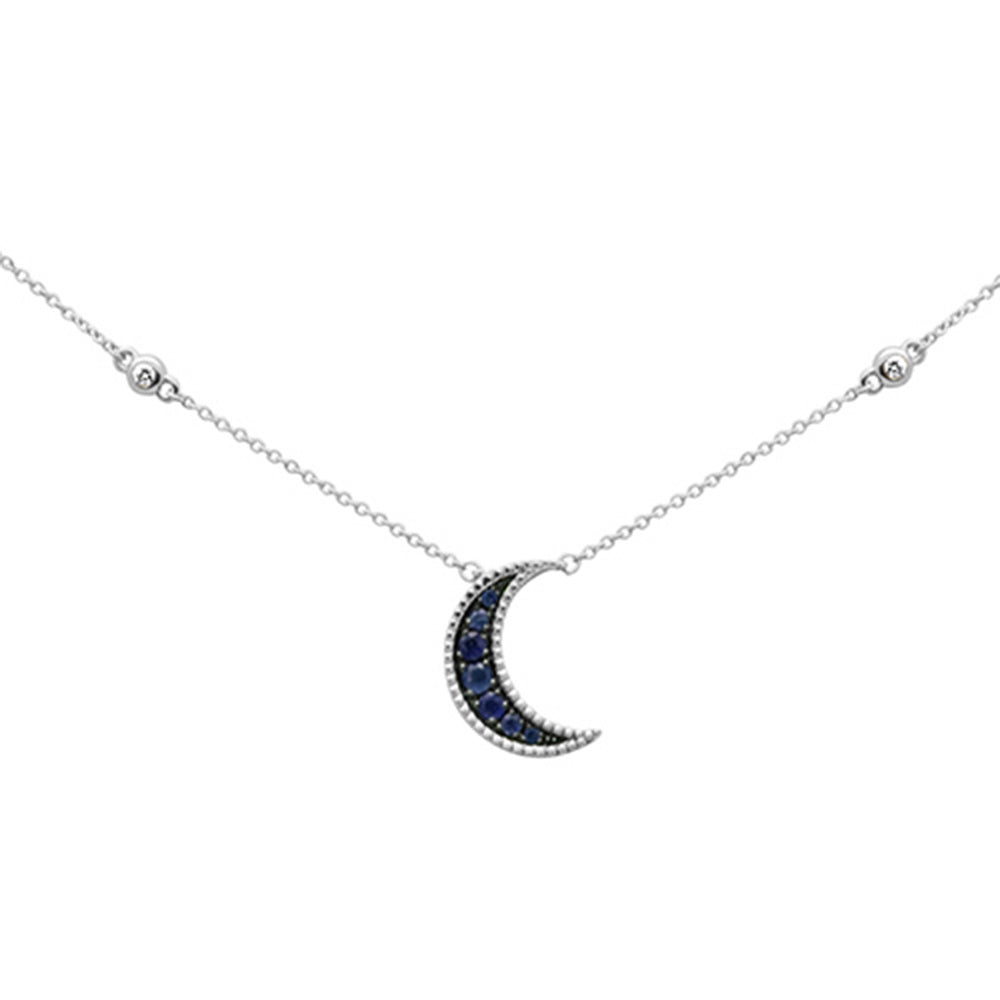 SPECIAL!.04ct,.22ct G SI 14K White Gold Diamond & Blue Sapphire Half Moon Gemstone Necklace 20"
