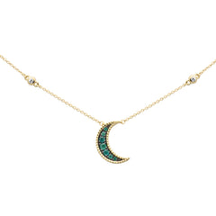 SPECIAL! .21ct G SI 14K Yellow Gold Diamond & Emerald Half-Moon Necklace 18" Long