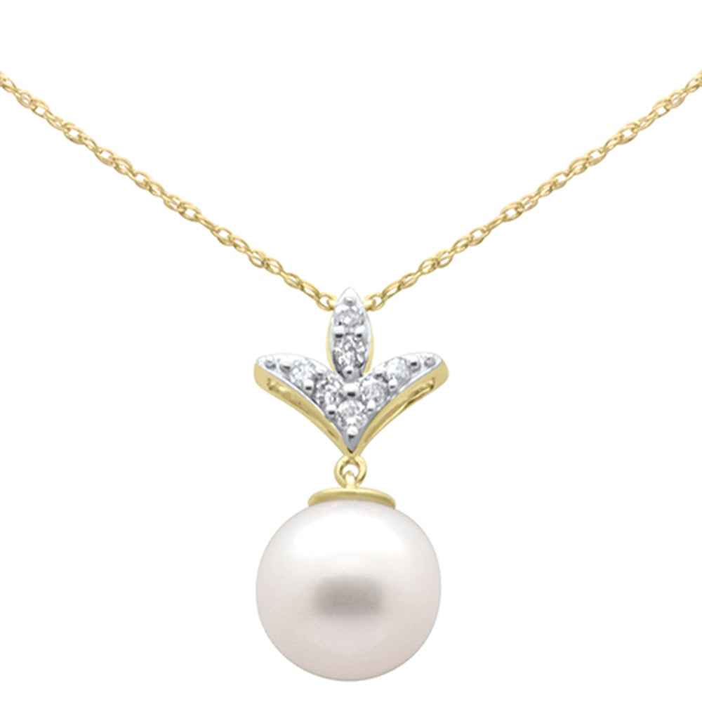 SPECIAL! .22ct G SI 14K Yellow Gold Diamond Pearl Pendant Necklace 18" Long