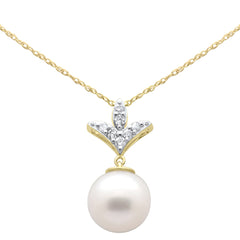 SPECIAL! .22ct G SI 14K Yellow Gold Diamond Pearl Pendant Necklace 18" Long