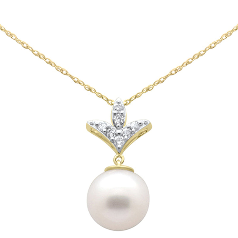 SPECIAL! .22ct G SI 14K Yellow Gold Diamond Pearl Pendant Necklace 18" Long