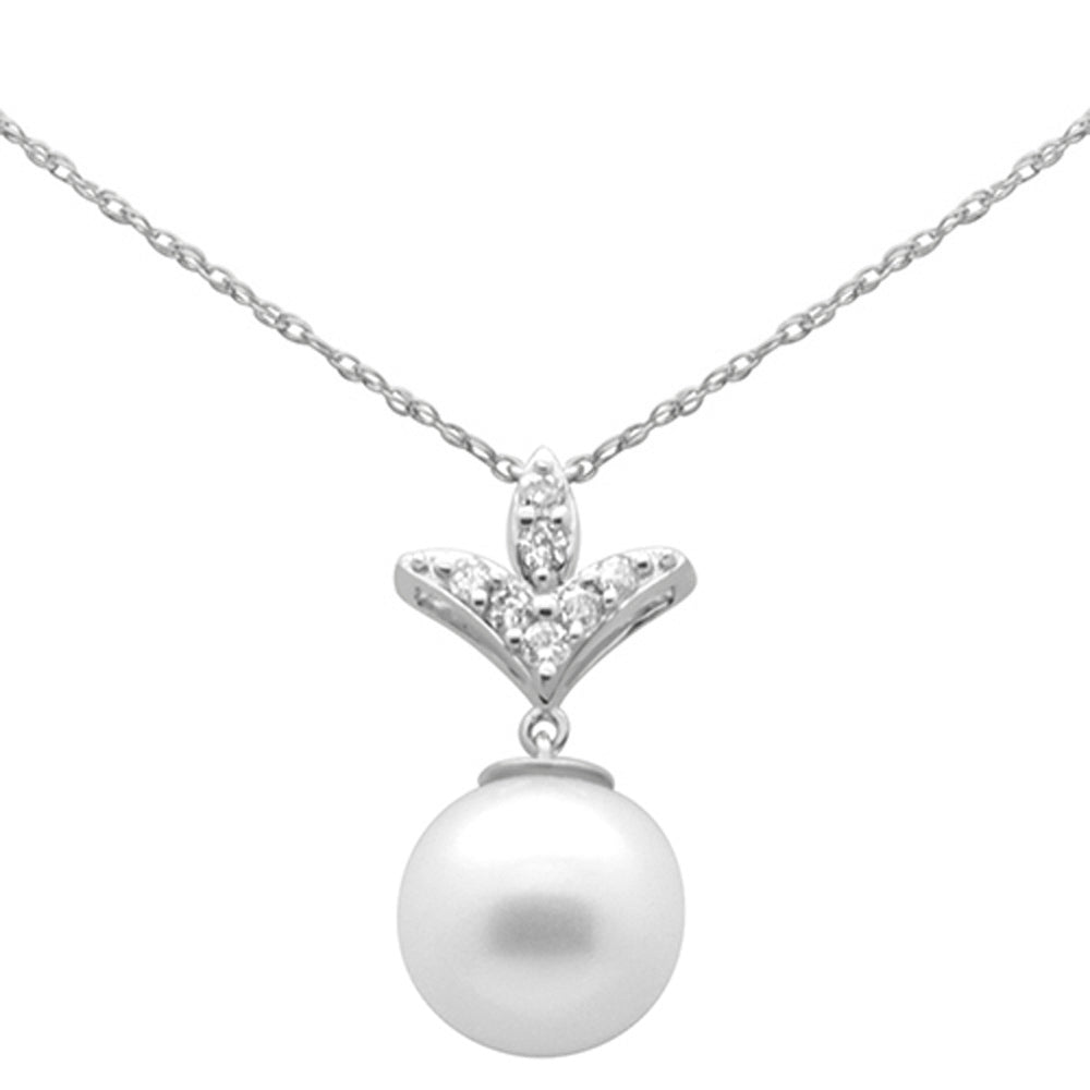 SPECIAL! .22ct G SI 14K White Gold Diamond Pearl Pendant Necklace 18" Long