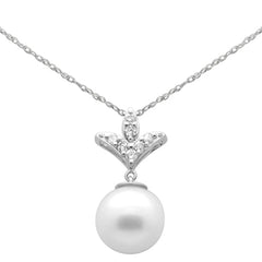 SPECIAL! .22ct G SI 14K White Gold Diamond Pearl Pendant Necklace 18" Long