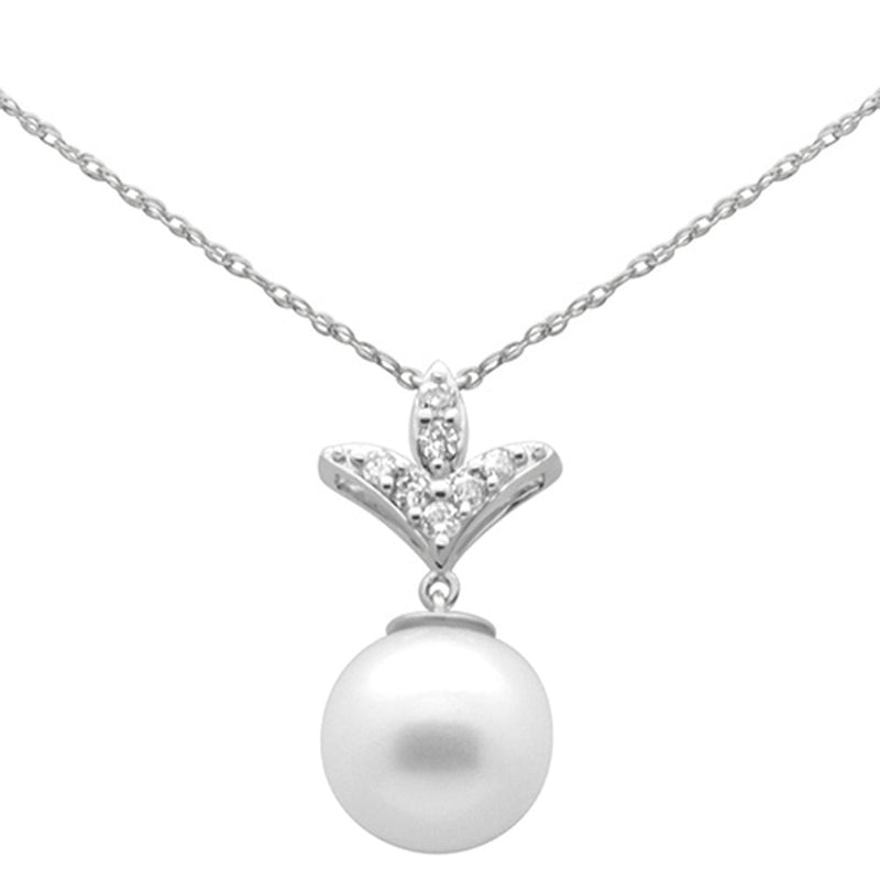 SPECIAL! .22ct G SI 14K White Gold Diamond Pearl Pendant Necklace 18" Long