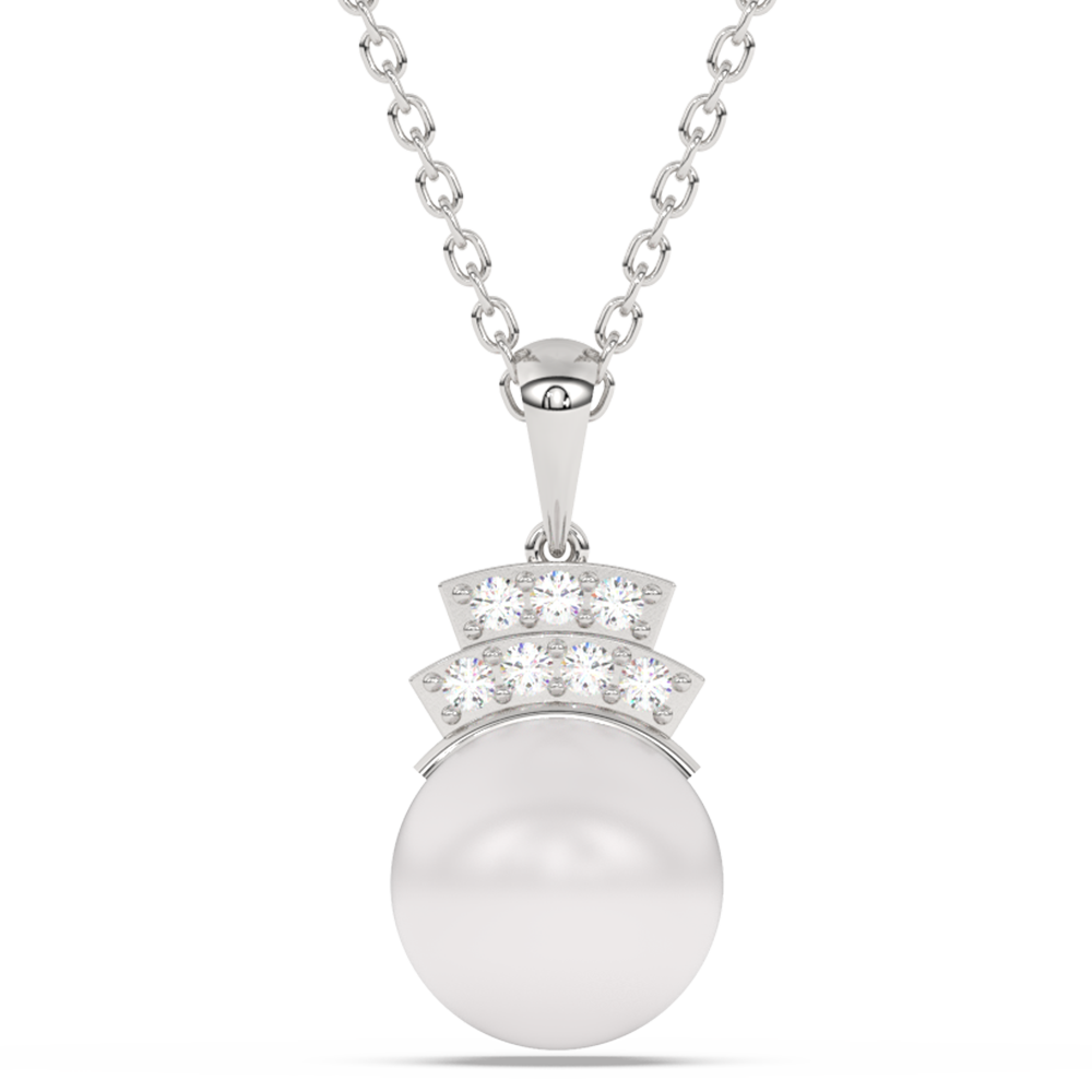 SPECIAL! 6.35ct G SI 14K White Gold Diamond Pearl Pendant Necklace 18" Long