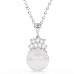 SPECIAL! 6.35ct G SI 14K White Gold Diamond Pearl Pendant Necklace 18" Long