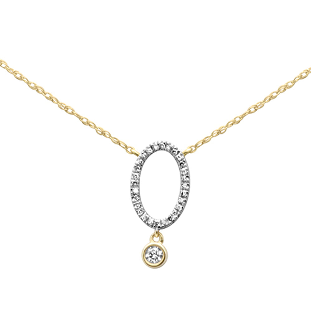 .09ct G SI 14K Yellow Gold Diamond Oval Pendant Nekclace 18" Long