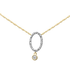 .09ct G SI 14K Yellow Gold Diamond Oval Pendant Nekclace 18" Long