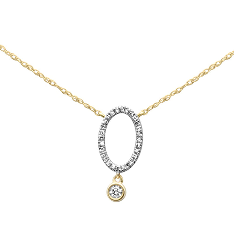 .09ct G SI 14K Yellow Gold Diamond Oval Pendant Nekclace 18" Long