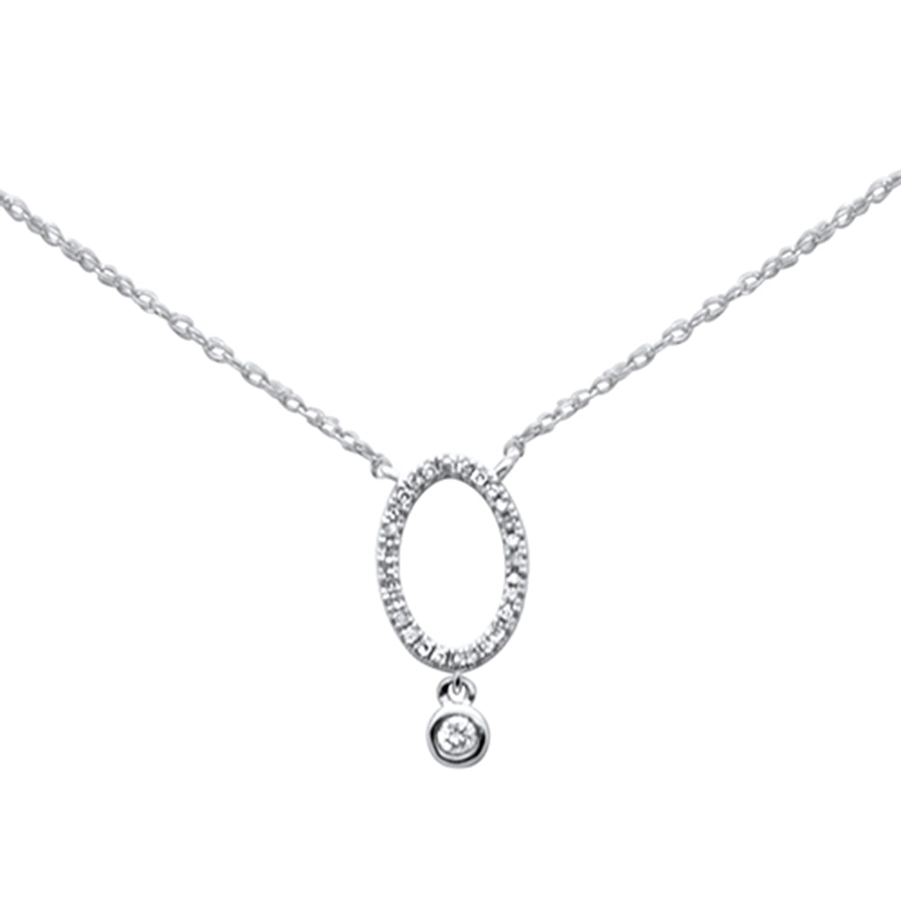 .09ct G SI 14K White Gold Diamond Oval Pendant Necklace 18"Long