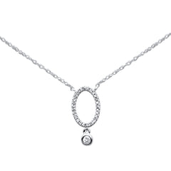 .09ct G SI 14K White Gold Diamond Oval Pendant Necklace 18"Long