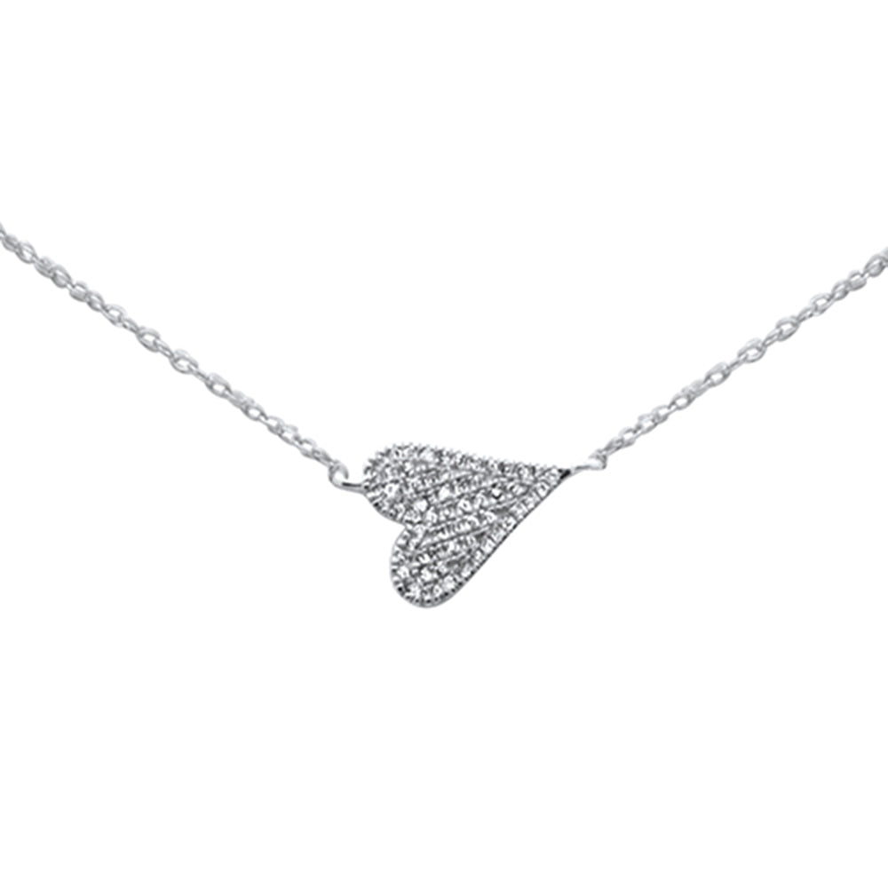 .09ct G SI 14K White Gold Diamond Sideways Heart Pendant Necklace 18"Long