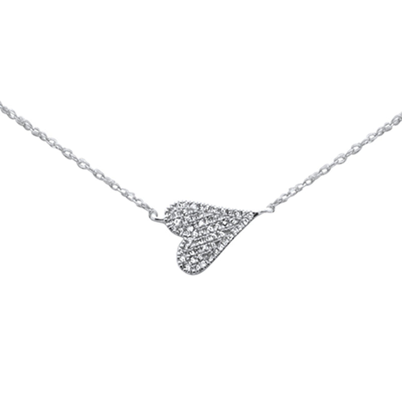 .09ct G SI 14K White Gold Diamond Sideways Heart Pendant Necklace 18"Long